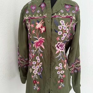 Johnny Was Olive Green blouse XS